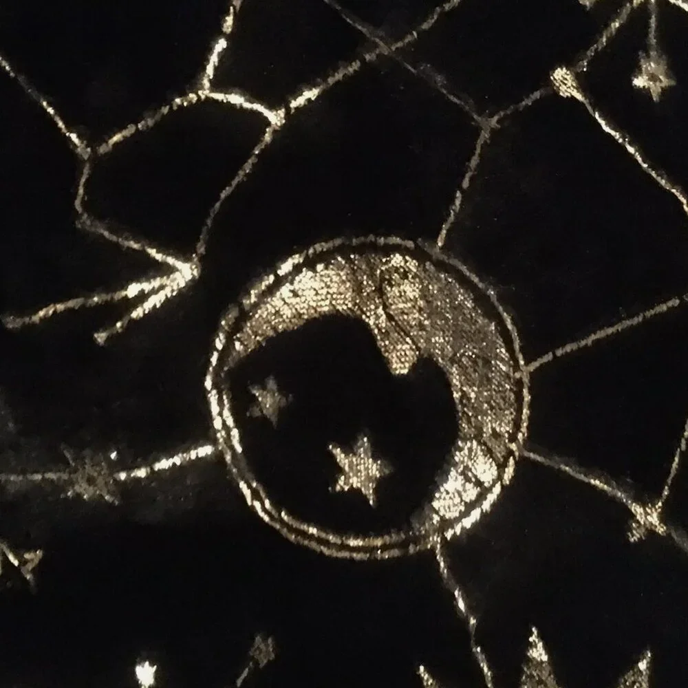 Rachel Zoe Halloween Black Faux Fur Gold Foil Blanket Metallic Celestial Moon